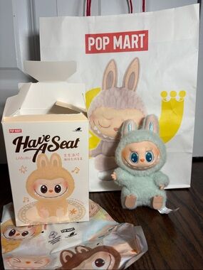 Pop Mart Labubu “Have A Seat” Plush Vinyl Figure in Mint Green (QuQu)